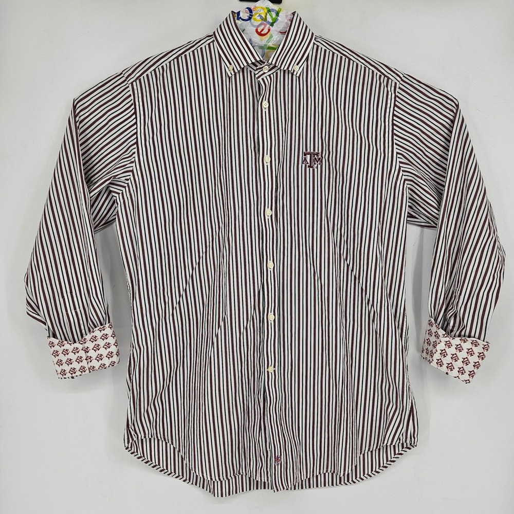 Texas Aggies Shirt Mens Large Thomas Dean Collegiate Striped Flip Cuff Maroon